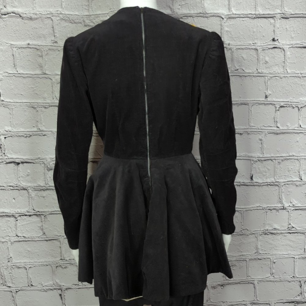 Vintage Handsewn Black Corduroy Goth Band / Drum Major Dress, Women's Small - Picture 5 of 8